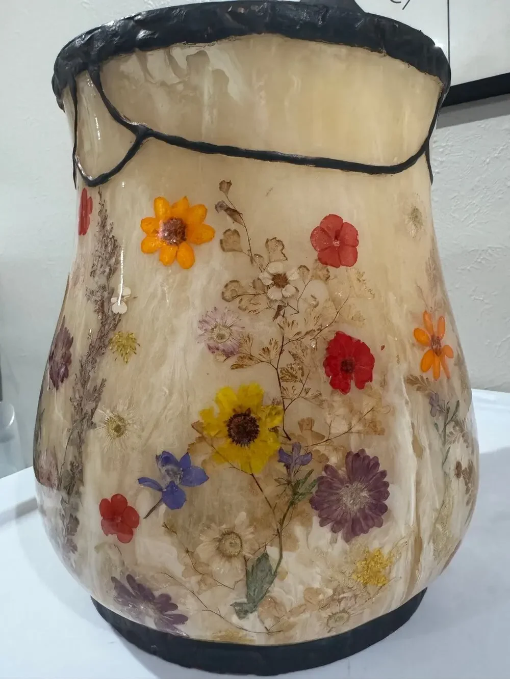 India Ink Fresh Fields Pressed Flowers Wastebasket